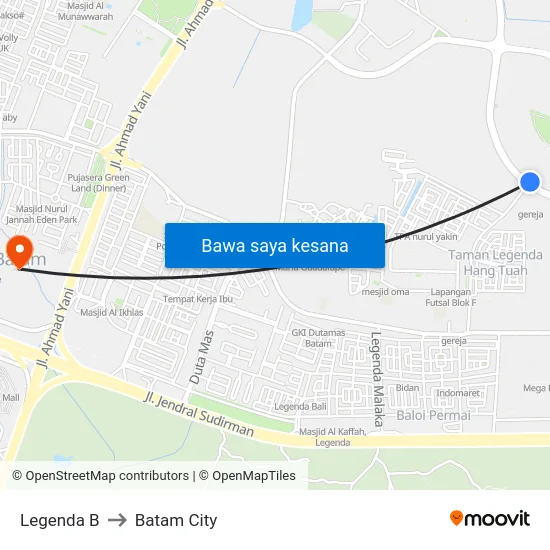 Legenda B to Batam City map
