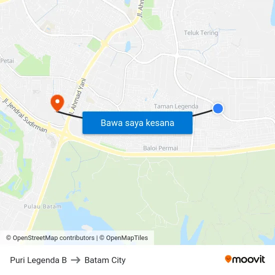 Puri Legenda B to Batam City map