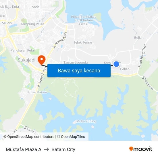 Mustafa Plaza A to Batam City map