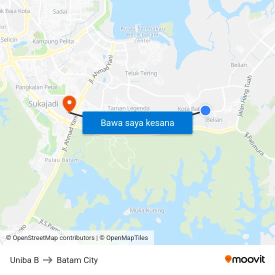 Uniba B to Batam City map