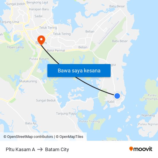 Pltu Kasam A to Batam City map