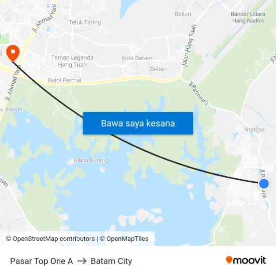 Pasar Top One A to Batam City map