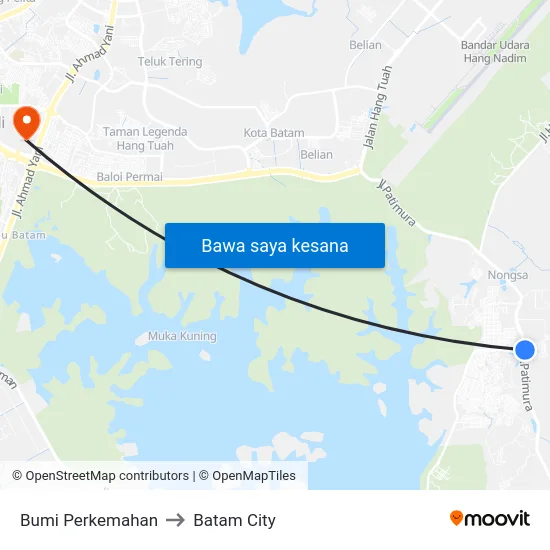 Bumi Perkemahan to Batam City map