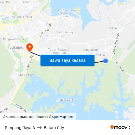 Simpang Raya A to Batam City map
