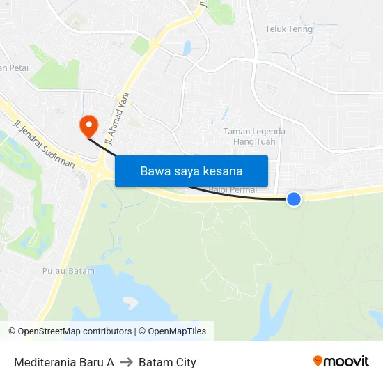 Mediterania Baru A to Batam City map