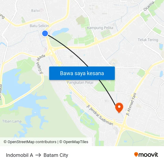 Indomobil A to Batam City map