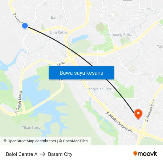 Baloi Centre A to Batam City map