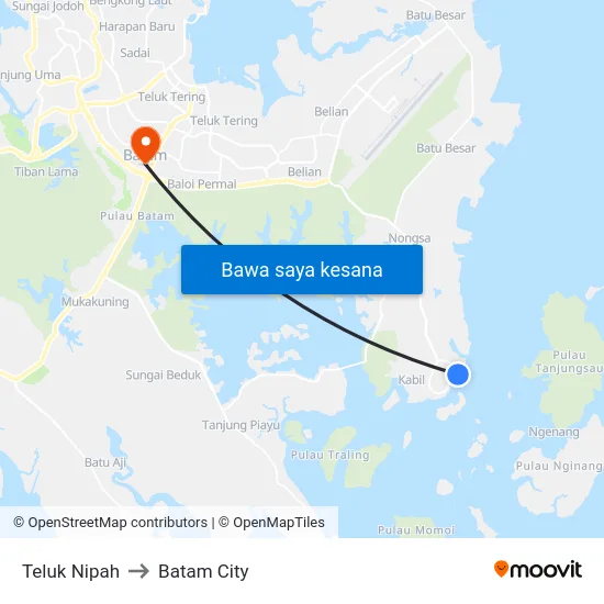 Teluk Nipah to Batam City map