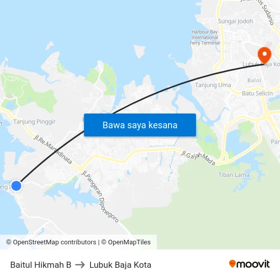 Baitul Hikmah B to Lubuk Baja Kota map