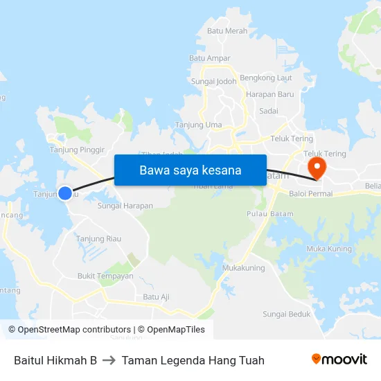 Baitul Hikmah B to Taman Legenda Hang Tuah map