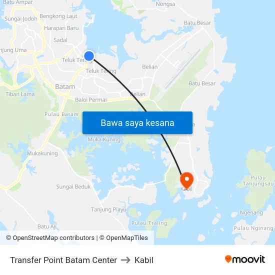 Transfer Point Batam Center to Kabil map