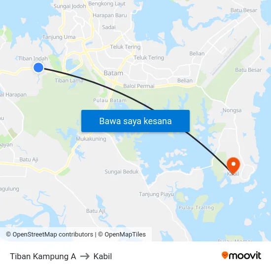 Tiban Kampung A to Kabil map