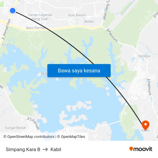 Simpang Kara B to Kabil map