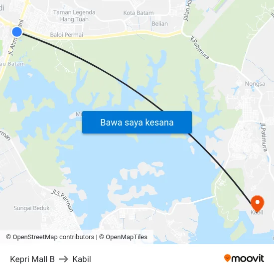 Kepri Mall B to Kabil map