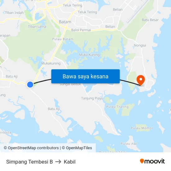 Simpang Tembesi B to Kabil map