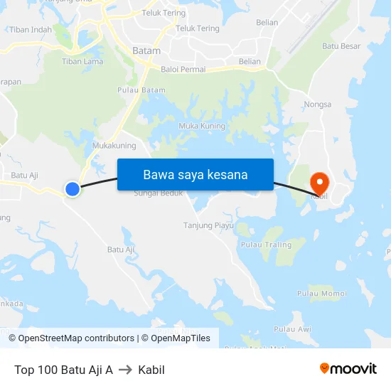 Top 100 Batu Aji A to Kabil map