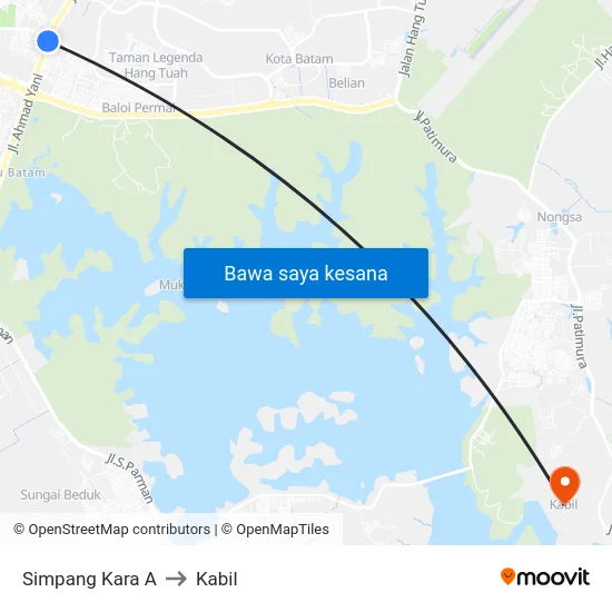 Simpang Kara A to Kabil map
