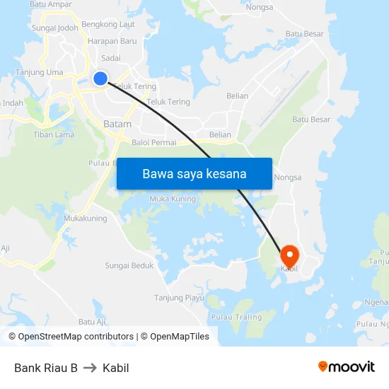 Bank Riau B to Kabil map