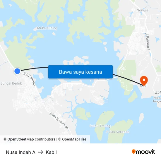 Nusa Indah A to Kabil map