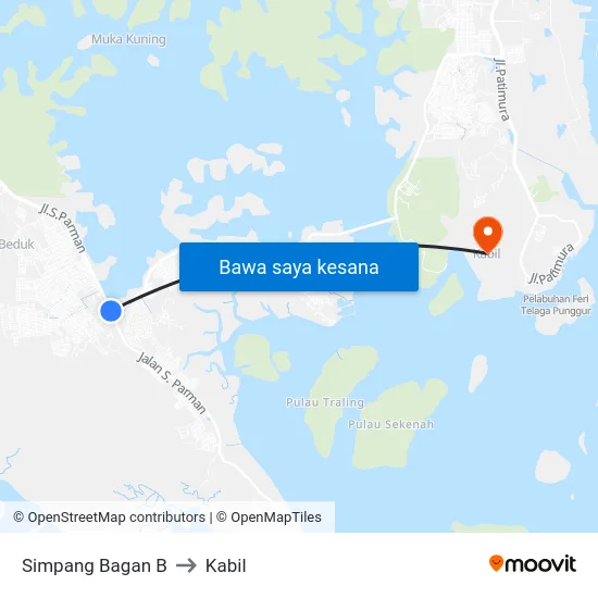 Simpang Bagan B to Kabil map
