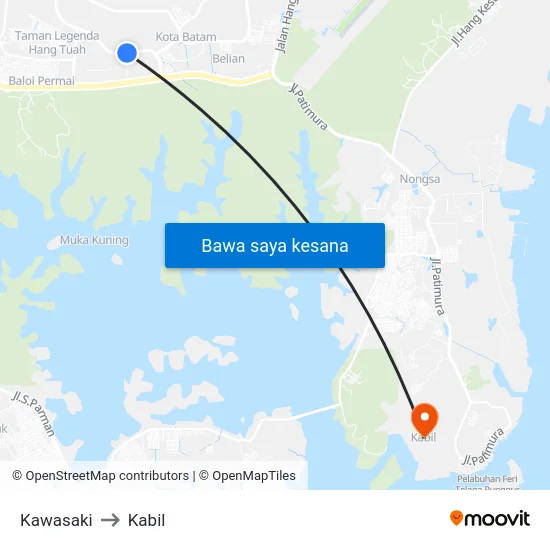 Kawasaki to Kabil map