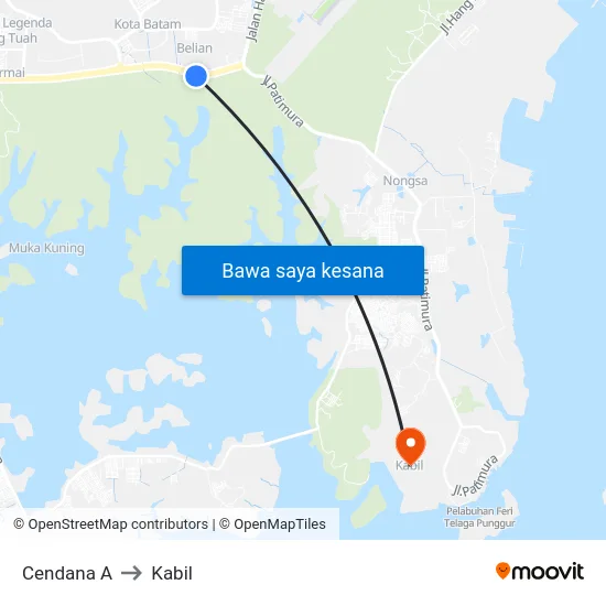 Cendana A to Kabil map
