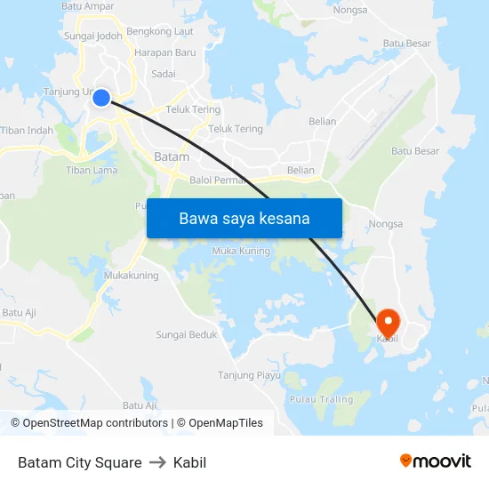 Batam City Square to Kabil map