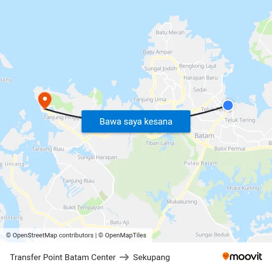 Transfer Point Batam Center to Sekupang map