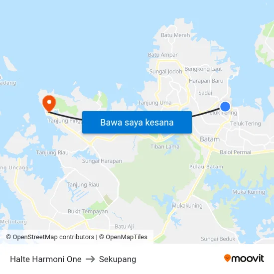 Halte Harmoni One to Sekupang map