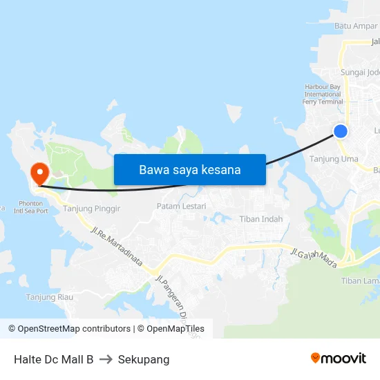 Halte Dc Mall B to Sekupang map