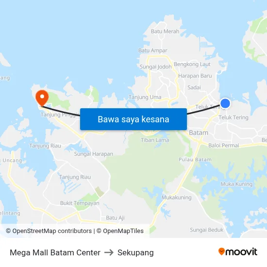 Mega Mall Batam Center to Sekupang map