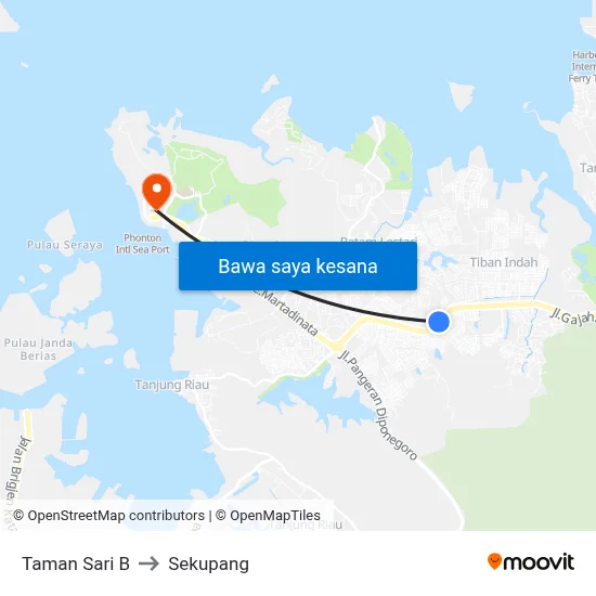 Taman Sari B to Sekupang map