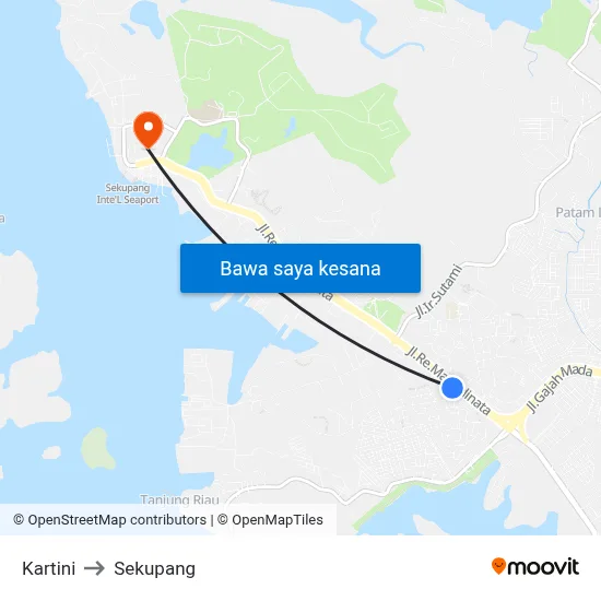 Kartini to Sekupang map