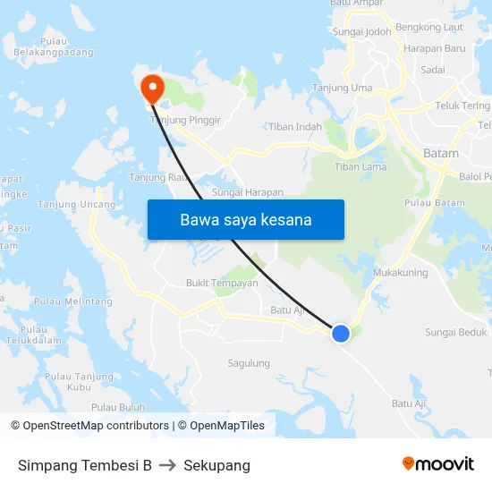Simpang Tembesi B to Sekupang map