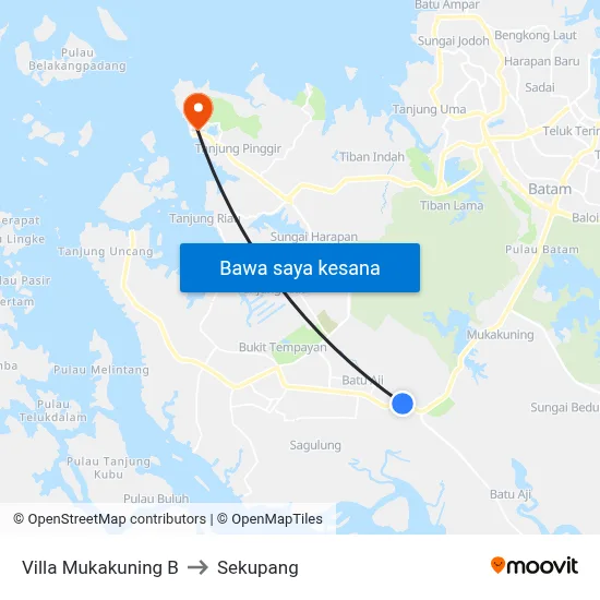 Villa Mukakuning B to Sekupang map