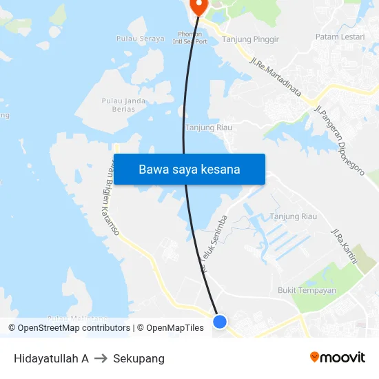 Hidayatullah A to Sekupang map