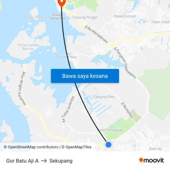 Gor Batu Aji A to Sekupang map