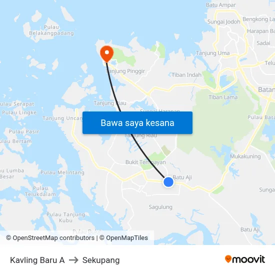 Kavling Baru A to Sekupang map