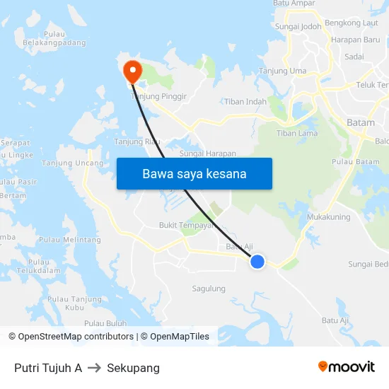 Putri Tujuh A to Sekupang map