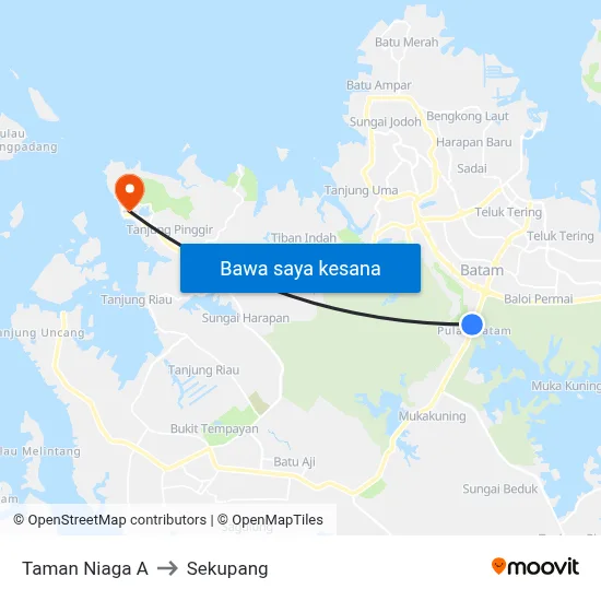 Taman Niaga A to Sekupang map