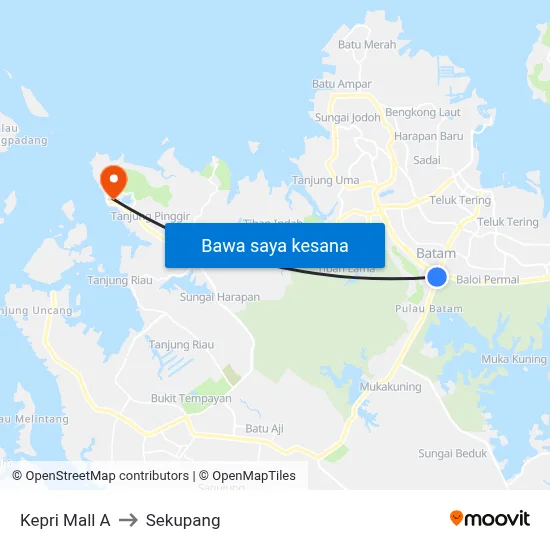 Kepri Mall A to Sekupang map