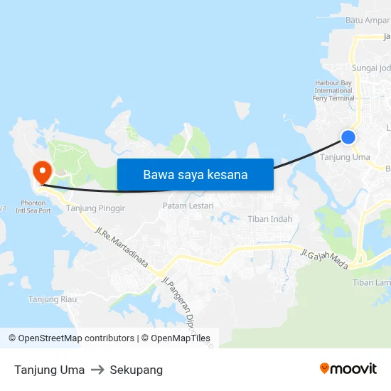 Tanjung Uma to Sekupang map