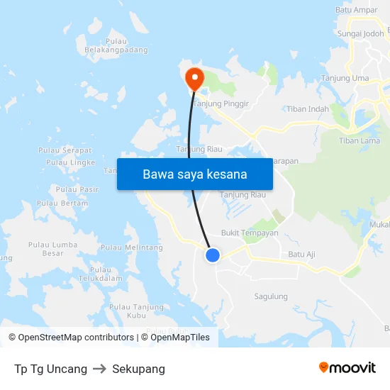 Tp Tg Uncang to Sekupang map