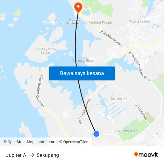 Jupiter A to Sekupang map