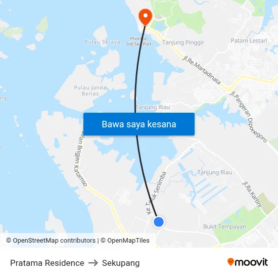 Pratama Residence to Sekupang map