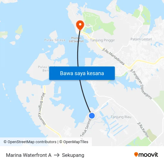Marina Waterfront A to Sekupang map