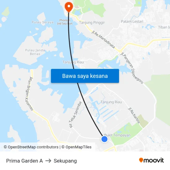 Prima Garden A to Sekupang map
