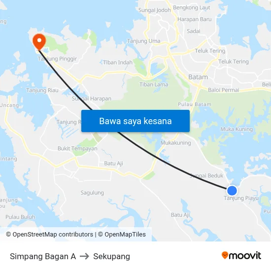 Simpang Bagan A to Sekupang map