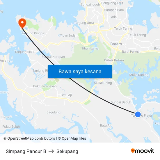 Simpang Pancur B to Sekupang map