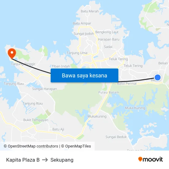 Kapita Plaza B to Sekupang map
